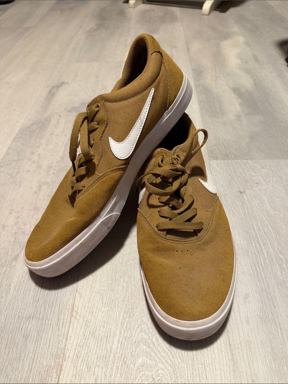 Nike Men’s Tan Suede Low-Top Sneakers with White Swoosh